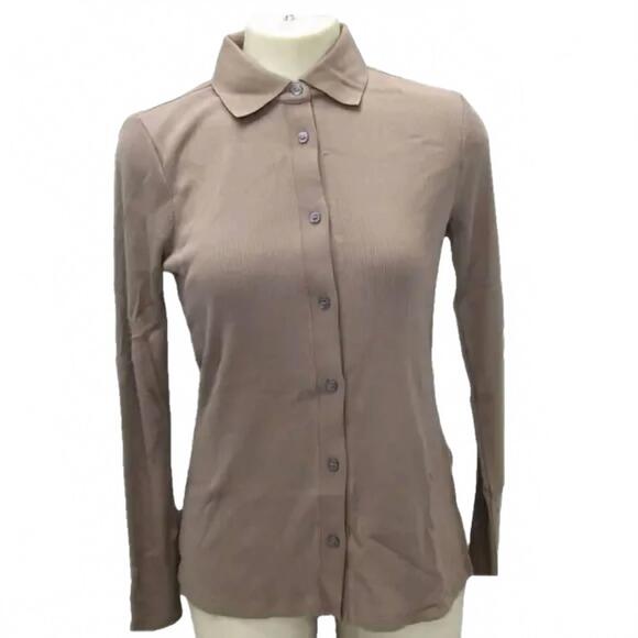 NEW THEORY women's riduro cotton button up shirt in brown